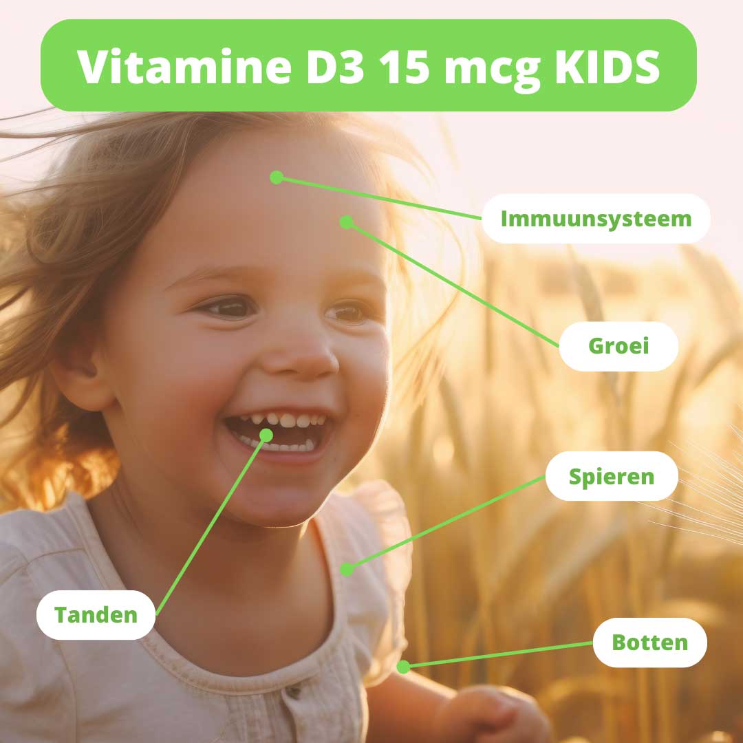 Vitamine D3 voor kinderen, voor immuunsysteem, groei, spieren, botten, tanden
